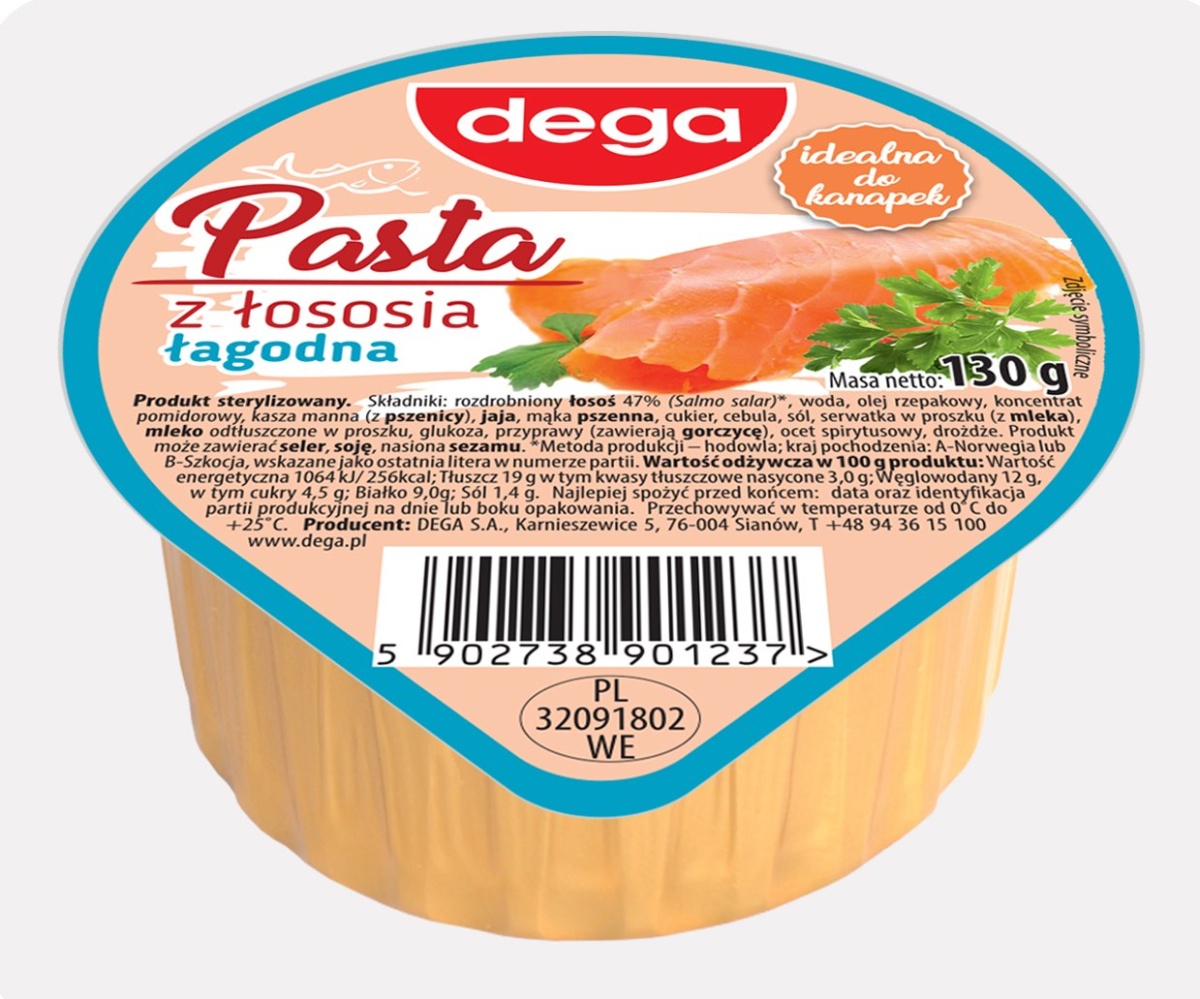Pasta z łososia łagodna 130 g DEGA Pasta z łososia łagodna 130 g DEGA
