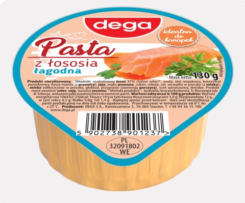 Pasta z łososia łagodna 130 g DEGA Pasta z łososia łagodna 130 g DEGA