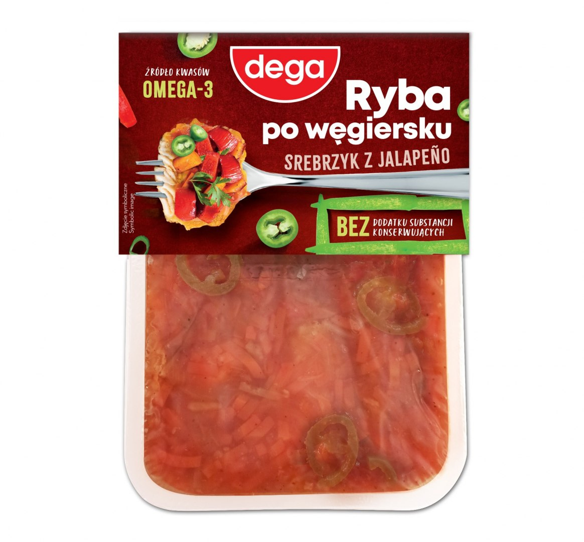 Ryba srebrzyk po węgiersku z jalapenio bez konserwantów 350 g DEGA Ryba srebrzyk po węgiersku z jalapenio bez konserwantów 350 g DEGA